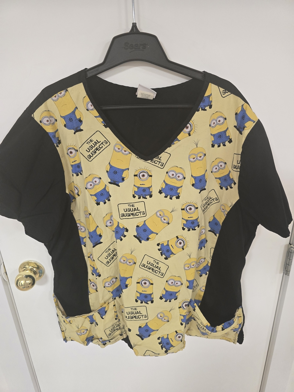 Universal Womens Minions Panel Scrub Tee - Yellow & Black